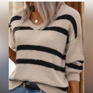Striped Pattern Drop Shoulder Sweater